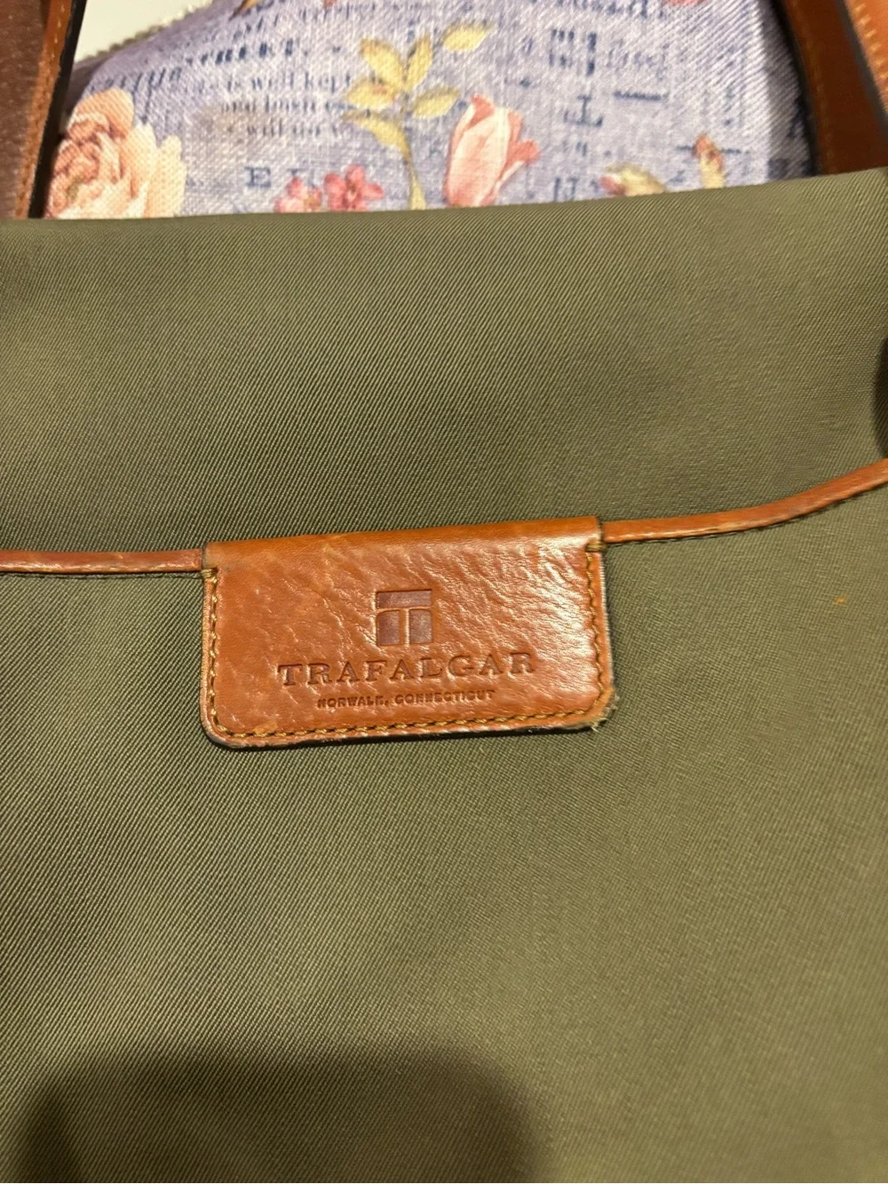 Trafalgar Olive Green and Brown Leather Trim Weekender duffle Bag